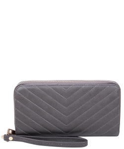 Chevron Quilted Double Zip Around Wallet Wristlet QA0012 CHARCOAL GRAY
